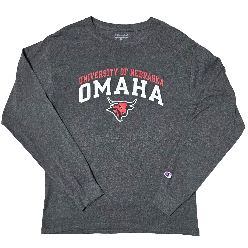 Champion University of Nebraska Omaha UNO Mavericks Long Sleeve Shirt Grey M